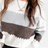 Color Block Zigzag Soft Knit Ivory Sweater