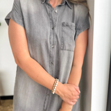 Dark Denim Short Sleeve Shirt Midi Dress