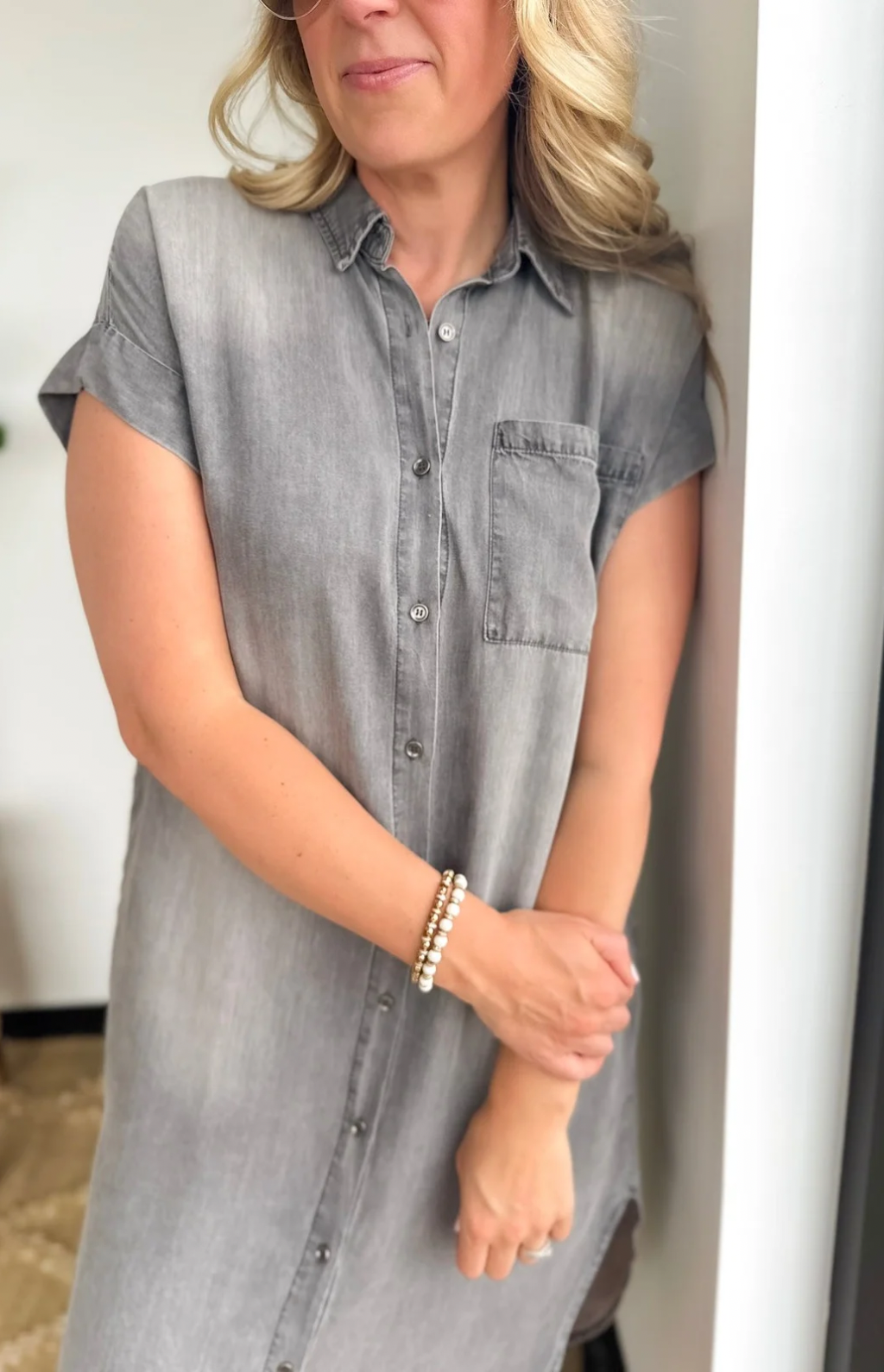 Dark Denim Short Sleeve Shirt Midi Dress Large