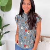 Sienna Blue Floral Smocked Neck Top