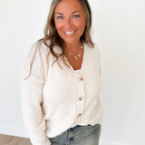 Cream Button Down V-Neck Cardigan