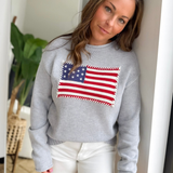 Grey Knit American Flag Sweater