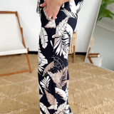 Leaf Pattern High Waisted Wide Leg Pants