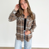 Brown & Grey Plaid Button Up Top