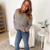 Brown & Ivory Striped Button Cardigan