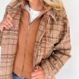 Latte Hooded Plaid Jacket