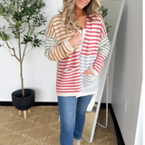 Multicolored Striped Open Cardigan