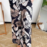 Leaf Pattern High Waisted Wide Leg Pants