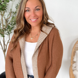 Double Layer Knit Hooded Tan Cardigan