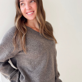 Mocha V-Neck Knit Sweater