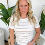 Ivory/Sand Striped Knit Short Sleeve Top
