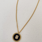 Gold Black & Rhinestone Pendant Necklace