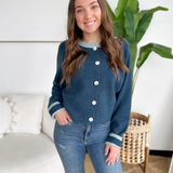 Two Tone Blue Knit Button Cardigan