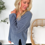Relaxed Blue V-Neck Sweater