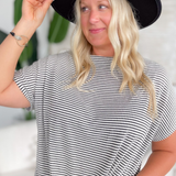 Bonnie Striped Front Knot Top-Curvy