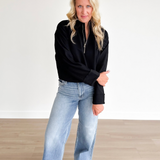 Black Ribbed 1/2 Zip Cropped Pullover