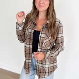 Brown & Grey Plaid Button Up Top