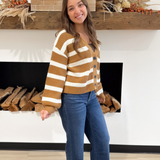 Tan/Cream Striped Knit Button Cardigan