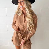 Mocha Collared Button Down Romper