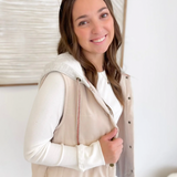 Cream Puffer Vest with Contrast Hood