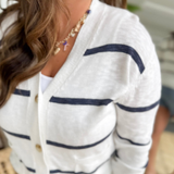 Lightweight Navy Striped Button Cardigan