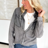 Black Denim Chambray Button Down Shirt