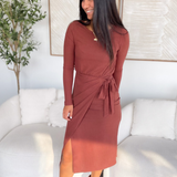 Gwen Long Sleeve Front Wrap Midi Dress