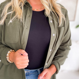 Aliyah Olive Button Up Top-Curvy