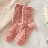 Girls Pink Heart Fluffy Socks