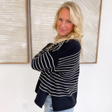 Black/White Striped Knit Button Cardigan