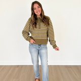 Green Button Striped Henley Top