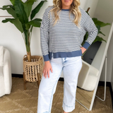 Denim/Ivory Striped Relaxed Knit Top