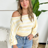 Light Yellow Striped Dolman Sleeve Sweater