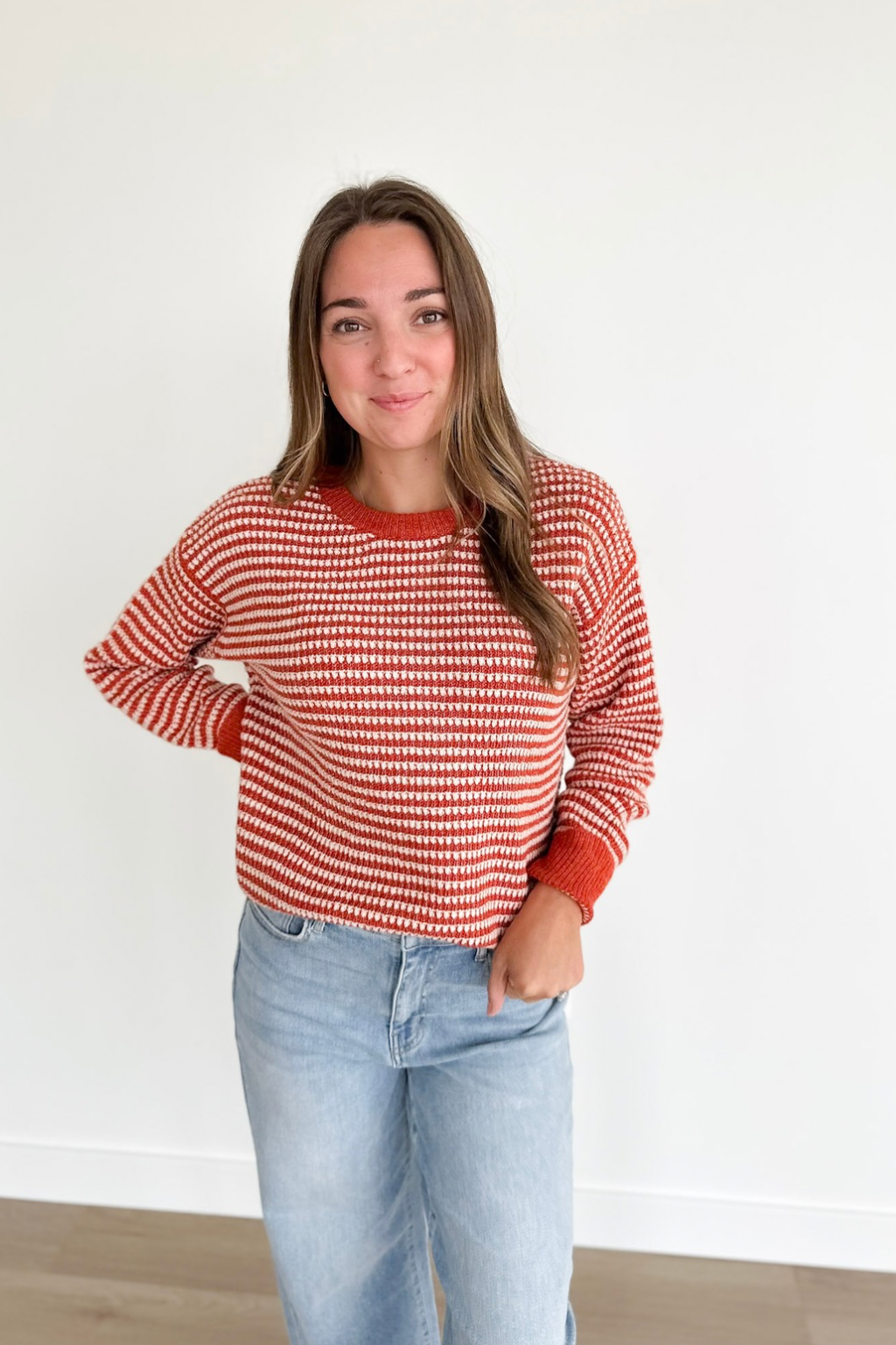 Two Tone Orange & Ivory Stripe Sweater