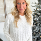Cable Knit Cream Crew Neck Sweater