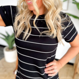 Black Soft Knit White Stripe Maxi Dress