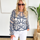 Blue Crochet Floral Pattern Top