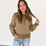 Green Button Striped Henley Top