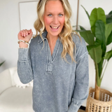 Washed Long Sleeve Collared Top