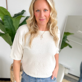 Cream Short Sleeve Boxy Knit Top