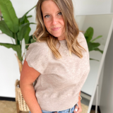 Tan Relaxed Short Sleeve Sweater Top