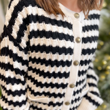 Penelope Striped Crewneck Button Cardigan