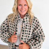 Taupe/Green Fuzzy Sherpa Jacket