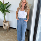 Slate Elastic Waist Wide Leg Pants