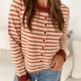 Mauve & Ivory Striped Button Cardigan