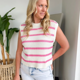 Ivory Knit Pink Stripe Sleeveless Top