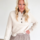 Beige 1/2 Button Long Sleeve Sweater