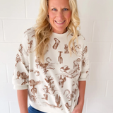 Western Print Short Sleeve Top
