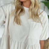 Ivory Corduroy Short Sleeve Mini Dress
