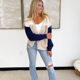 Sand/Navy Knit Button Cardigan